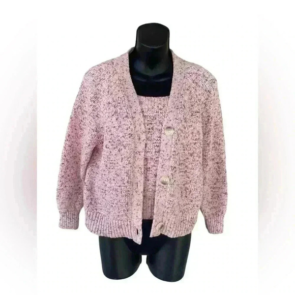 LOFT women’s knit two piece set cardigan pink 3 button super chick sz Small used - Picture 6 of 9